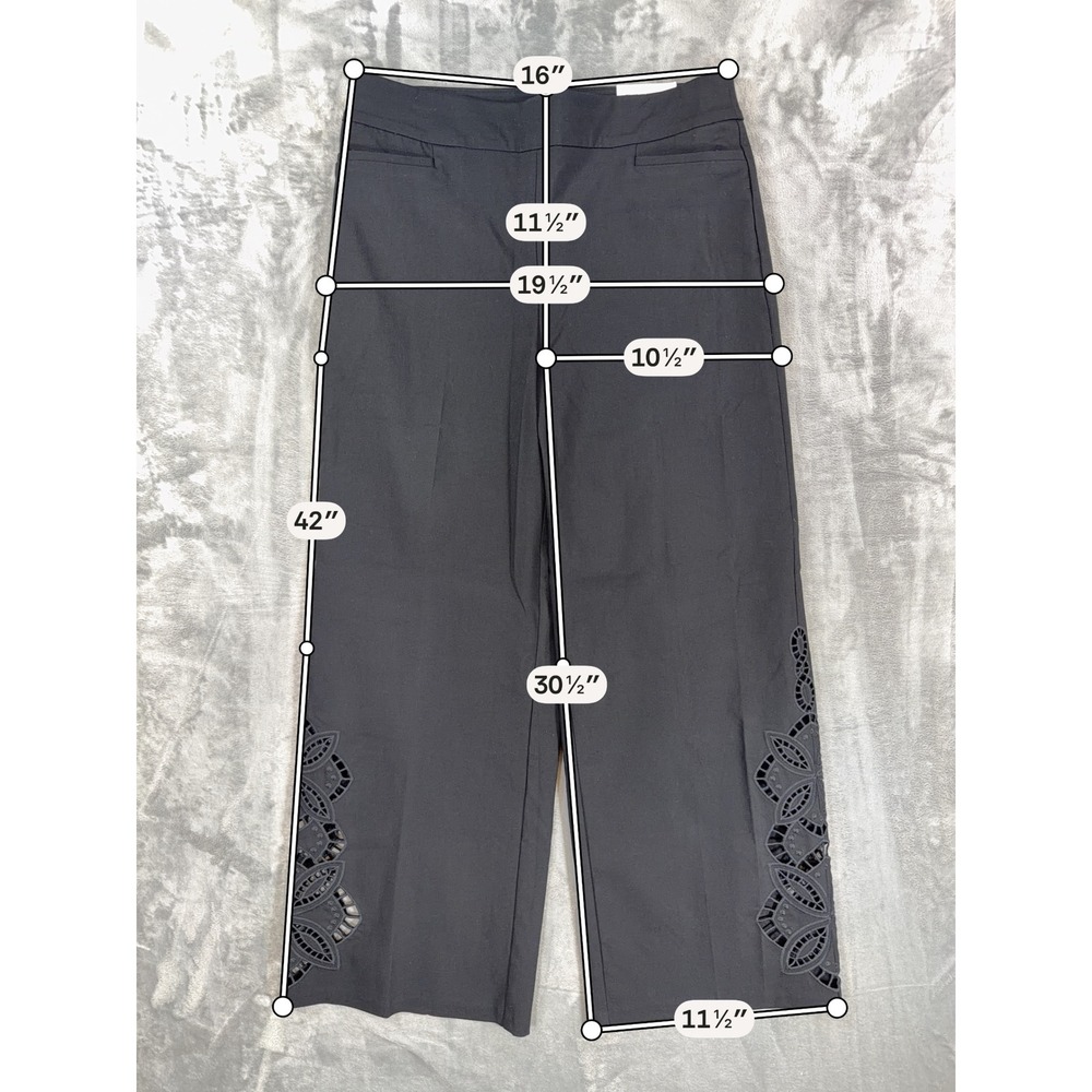 New Chico's So Slimming Brigitte Wide Leg Pants Womens 1.5R Black Eyelet Cutout - Picture 7 of 8